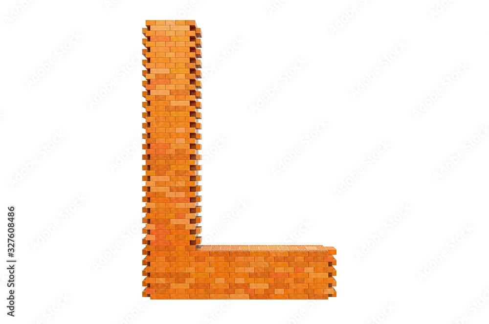 Fototapete bricks font, letter l from building bricks. 3d rendering