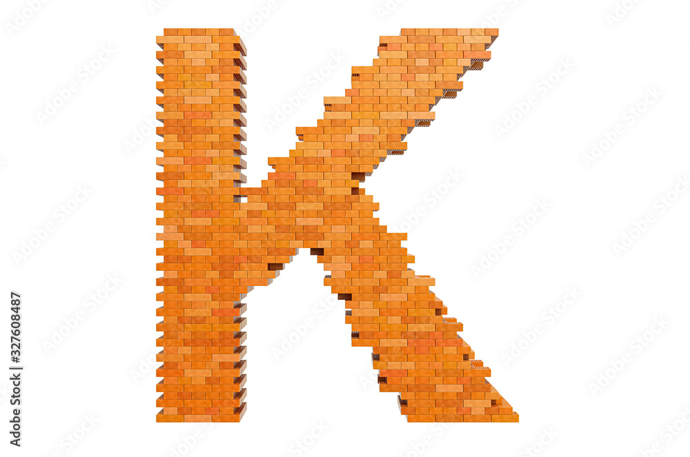 Fototapete bricks font, letter k from building bricks. 3d rendering