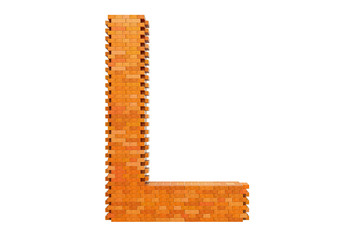 Bricks font, letter L from building bricks. 3D rendering