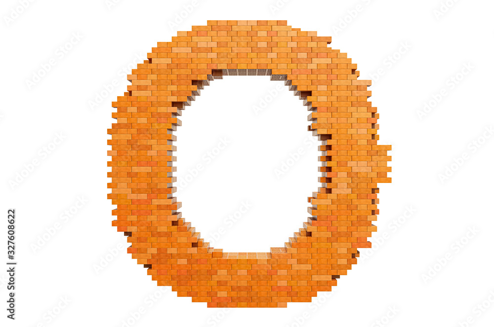 Fototapete bricks font, letter o from building bricks. 3d rendering