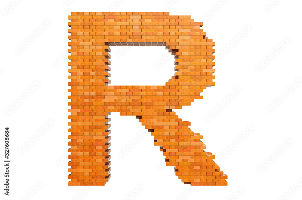 Fototapete bricks font, letter r from building bricks. 3d rendering