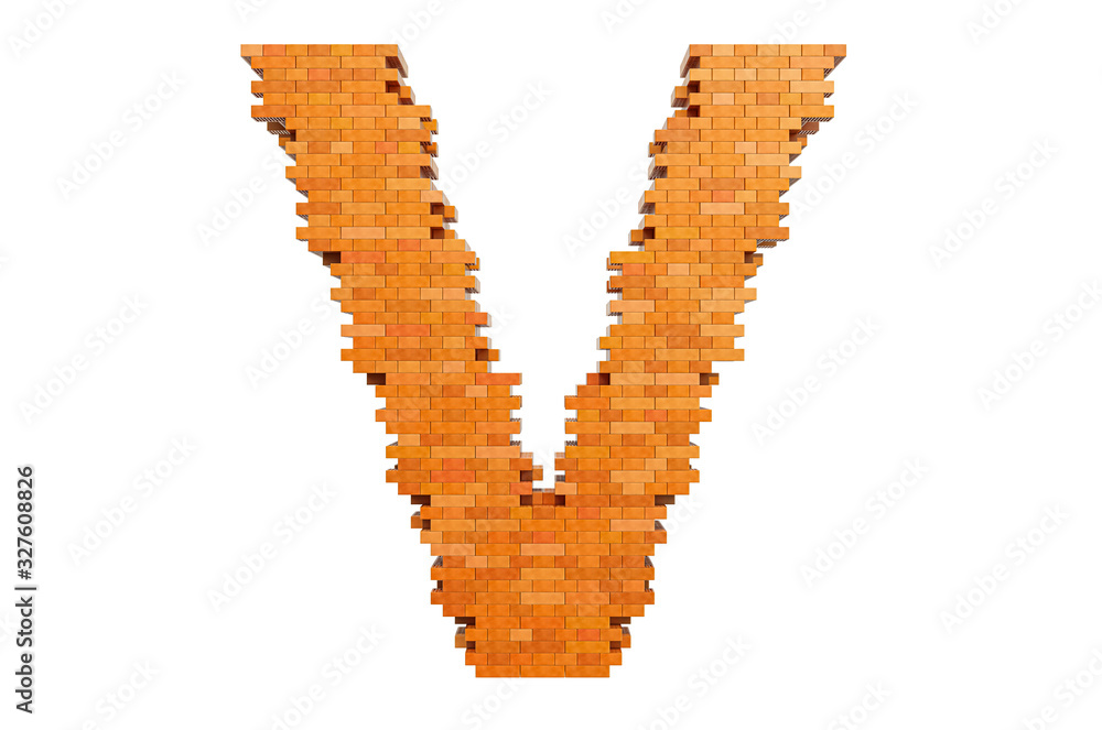 Fototapete bricks font, letter v from building bricks. 3d rendering