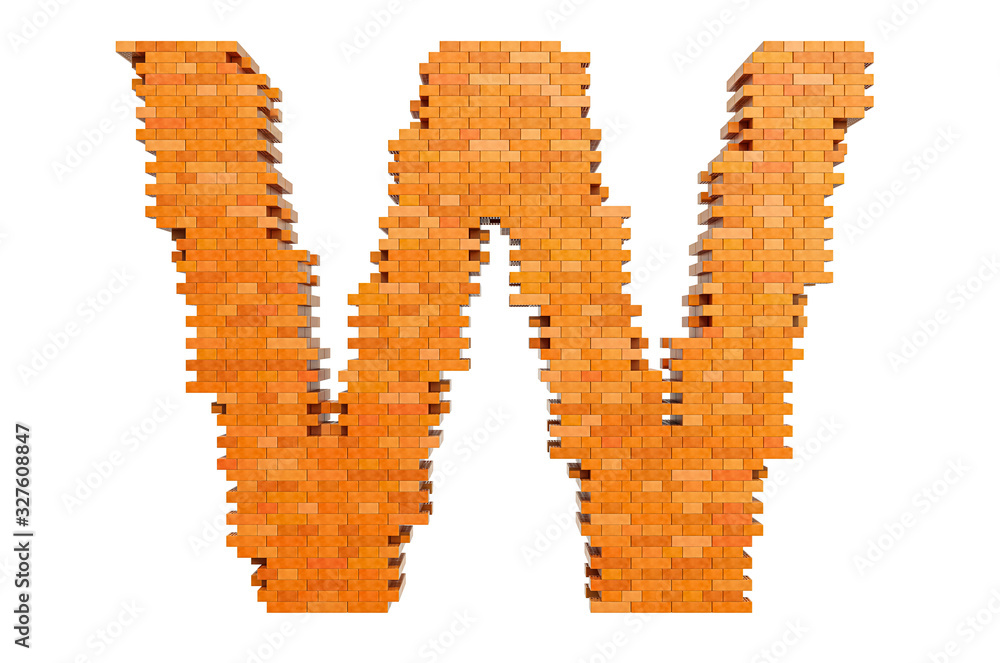 Fototapete bricks font, letter w from building bricks. 3d rendering