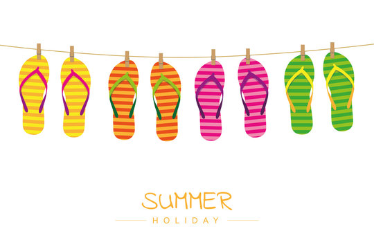 summer holiday striped flip flops hang on a rope vector illustration EPS10