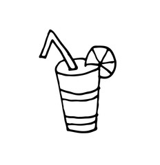 hand drawn doodle sketch cartoon vector cocktail with lemon illustration