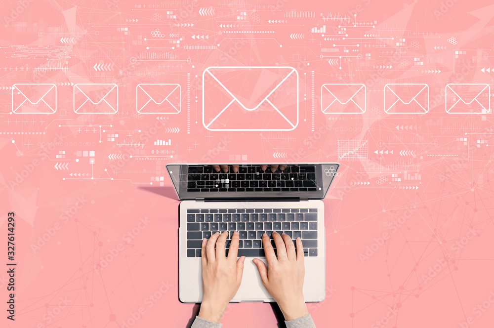 Poster email concept with person using a laptop computer