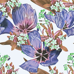 Spring flowers seamless pattern.. Watercolor illustartion. Design template.