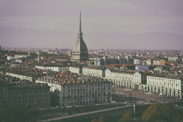 Panoramic view of the city of Turin with the mole antonelliana, Italy