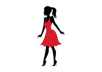 Woman in red dress silhouette vector. Attractive girl in high heels vector. Beautiful woman in red dress icon. Sensual girl silhouette icon isolated on a white background