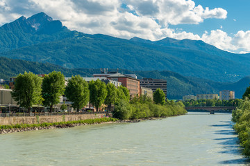 Fototapeta premium Majestic river in City in Innsbruck, Austria.