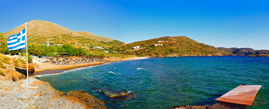 Delfini beach in Siros, famous Cyclades island, in the heart of the aegean sea