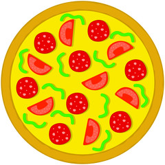 round meat pizza on a white background, vector