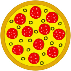 round meat pizza on a white background, vector