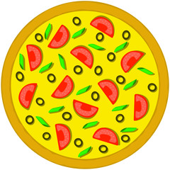 round vegetarian pizza on a white background, vector