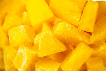 Frozen Sliced Pumpkin. Closeup of frozen pumpkin slices