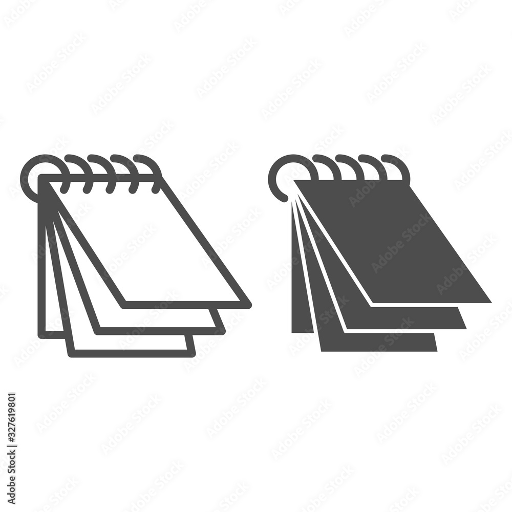 Poster notebook line and solid icon. notepad sheets with spiral spring symbol, outline style pictogram on w