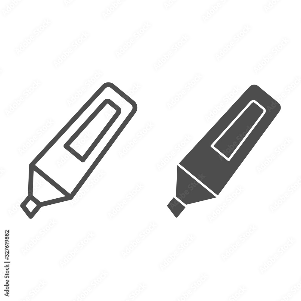 Poster marker line and solid icon. opened highlight waterproof pen symbol, outline style pictogram on white