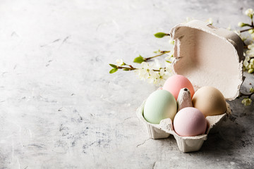 Easter composition on grey concrete backgrount