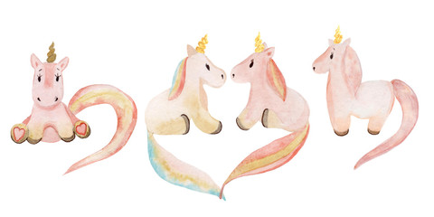 pink unicorns with golden horn set