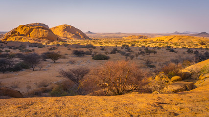 The Pondoks near the Spitzkoppe mountain at sunset in Namibia.