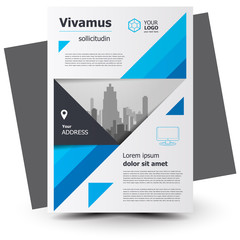 Flyer size A4 template, creative cover geometric triangles blue color