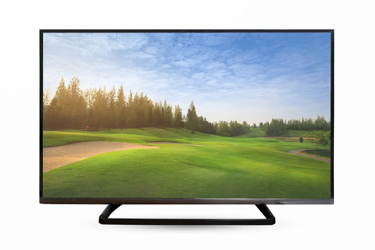 Television monitor in nature view isolated on white background. with clipping path