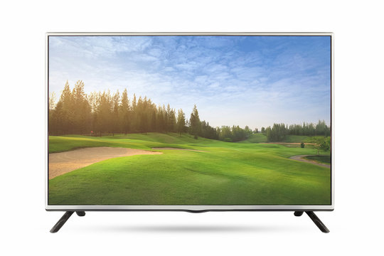 New Television monitor in nature view isolated on white background. with clipping path