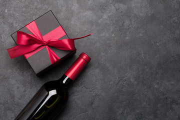 Valentines day card with wine and gift box