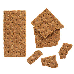 Creative layout made of Rye crispy cracker.  Wholegrain crackers  or flat bread  isolated on white background. Top view