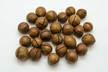 macadamia nut, close-up, isolate white background
