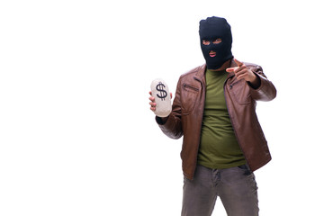 Robber wearing balaclava isolated on white background