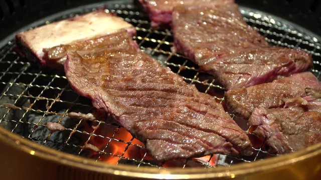 Korean BBQ Raw Beef on the Grill close-up p2