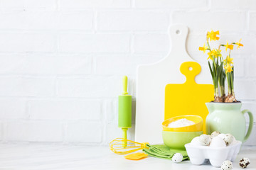 Kitchen utensils.Background for baking with ingredients for cooking.