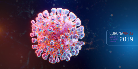 Fototapeta na wymiar Coronavirus virus Novel SARS-CoV-2 ncov-2019 macro image electronic microscope representation, 3d render