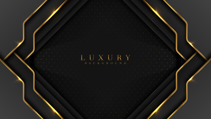 Luxury arrow Gold Background VIP with black metal texture in 3d abstract style. Illustration from vector about modern template design for strong feeling and technology and futurism. - obrazy, fototapety, plakaty