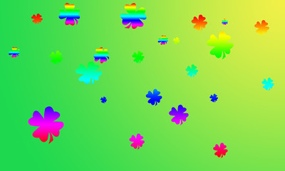 Rainbow four leaf clover saint Patricks day ,background,gay pride.on green gradient .
