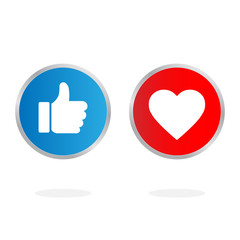 Thumbs up and hearts on a white background