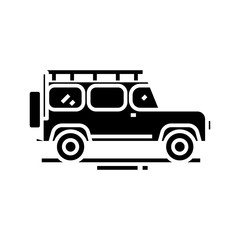 Jeep driving black icon, concept illustration, vector flat symbol, glyph sign.