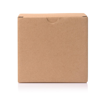 Front view of blank brown cardboard box
