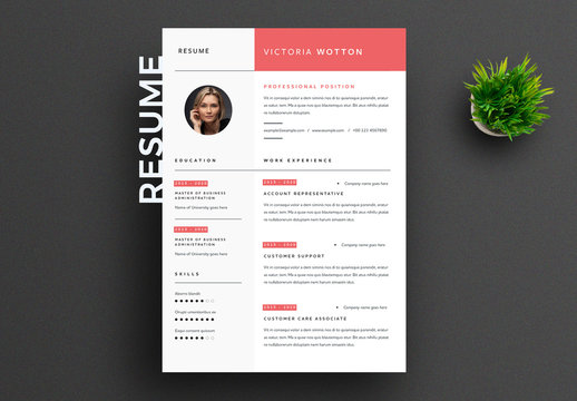 Resume Layout with Coral Red Accents