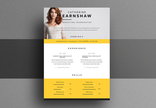 Reesume Layout with Large Header and Yellow Accents
