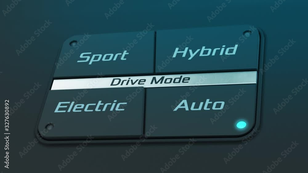 Poster car dashboard with buttons to change drive mode, concept of hybrid car (3d render)
