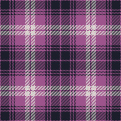 Pink plaid pattern seamless vector background. Dark tartan check plaid in dark blue, rose pink, and light grey for flannel shirt design or other modern textile print. Striped texture.