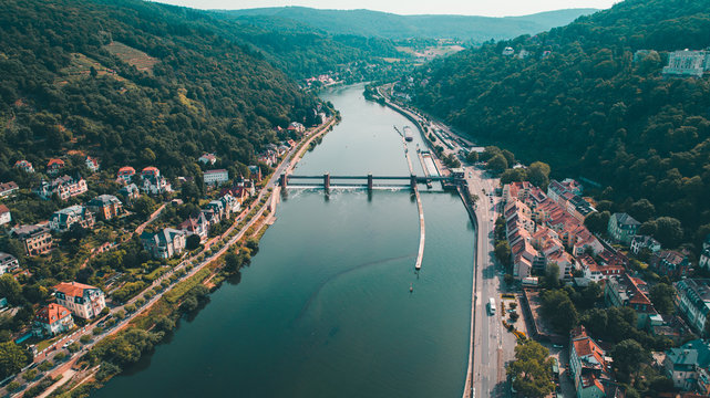 Aerial View of Heidelberg Germany with Neckar River