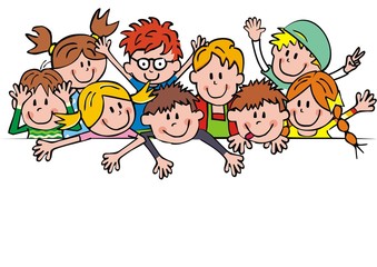 Large group of children, banner, funny vector illustration	