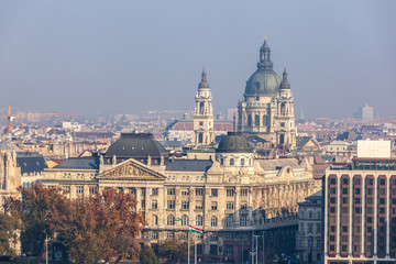 Obraz premium Aerial view about the towers of the famous St.Stephen's Basilica in Budapest