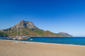 Fototapeta na wymiar Beautiful Mediterranean landscape. Autumn in Turkey. View of Bay, Likya