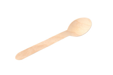 Disposable wooden spoon isolated on white background