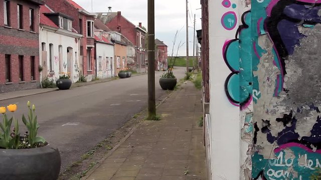 Empty street in the abandoned ghost town Doel Belgium