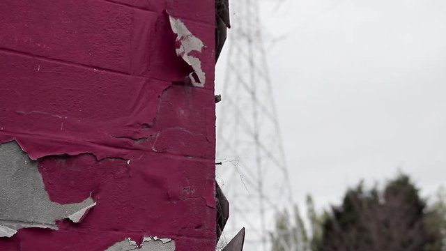 decayed building slider to power line in doel Belgium